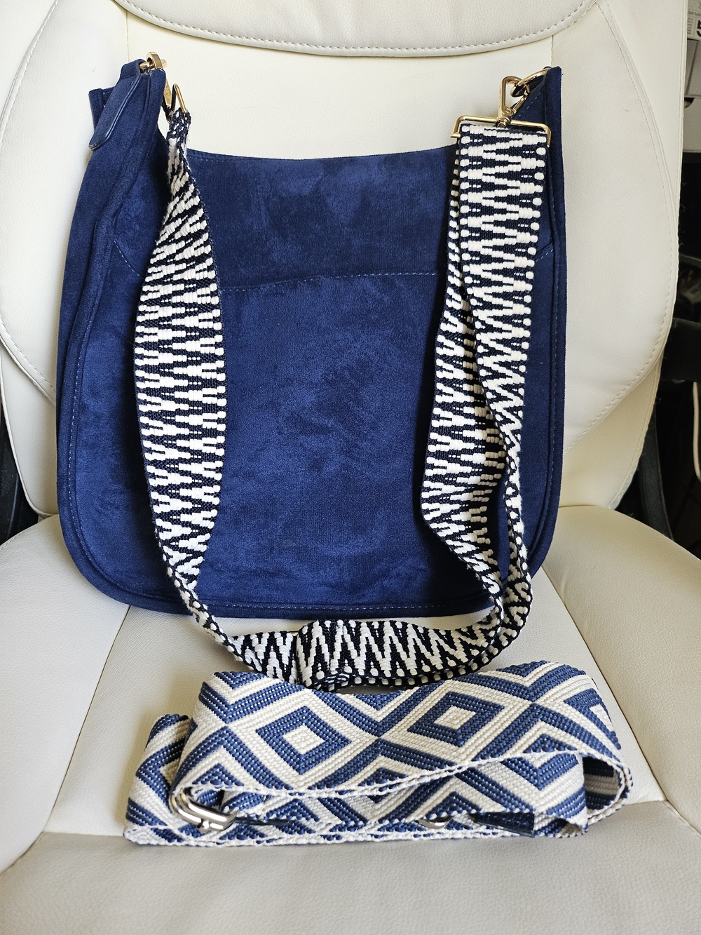 ah dorned Navy Vegan Suede Shoulder Bag with 2 - Guitar Straps - Picture 5 of 12